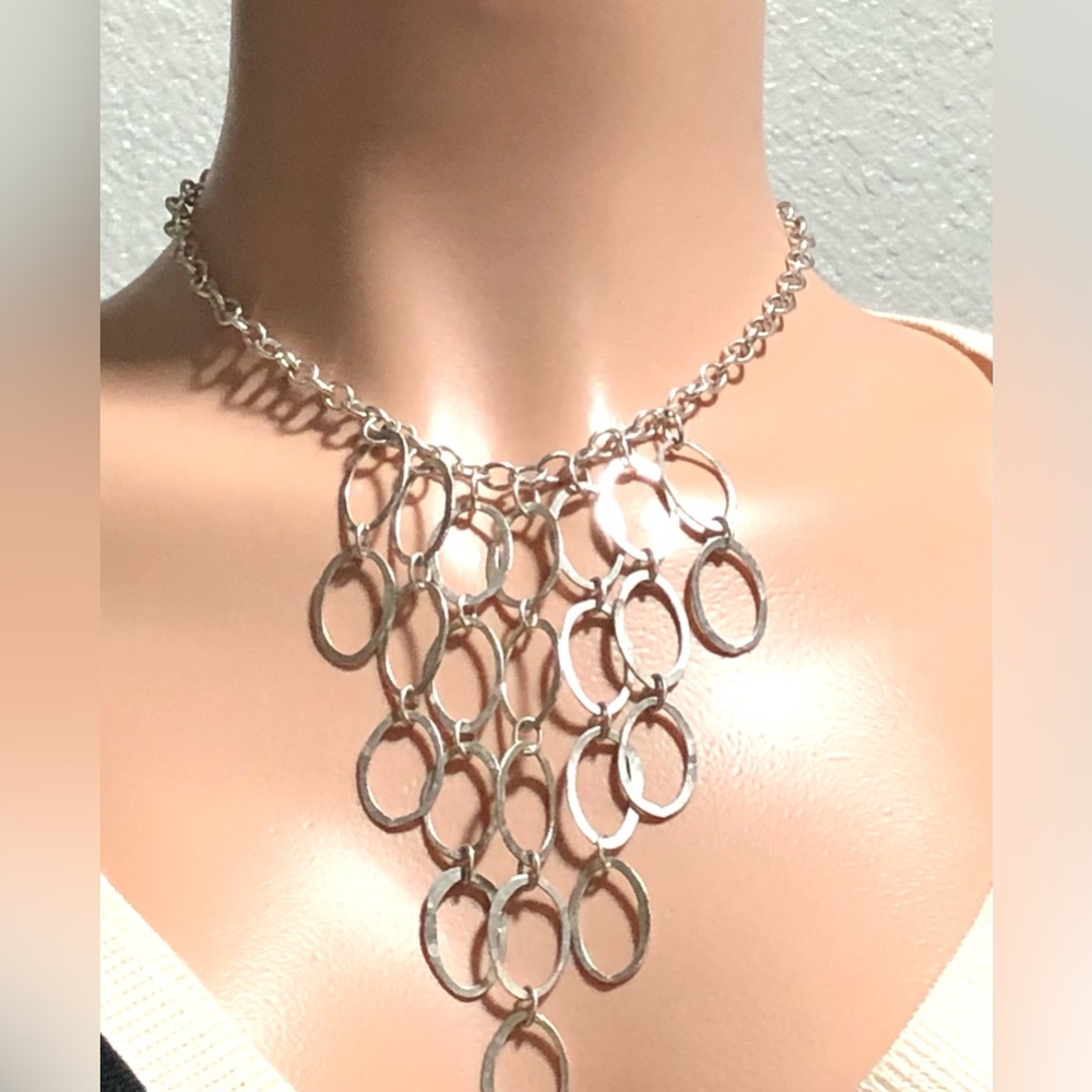 Judith Bright Oval Heavy Link Cascading Necklace Custom Made 925 Sterling Silver - Picture 1 of 11